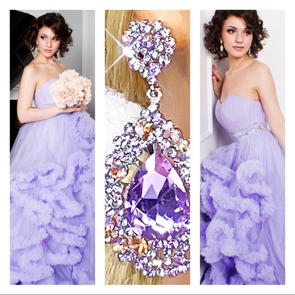 Prom Pageant Bridal Jewelry - Lavender Austrian Crystal Formal Prom Pageant Chandelier Earrings
